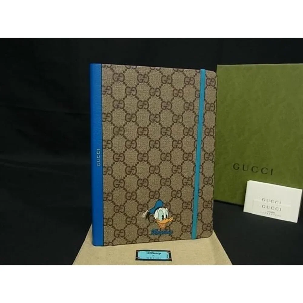 Gucci Disney Collaboration Donald Duck GG Pattern Leather Notebook